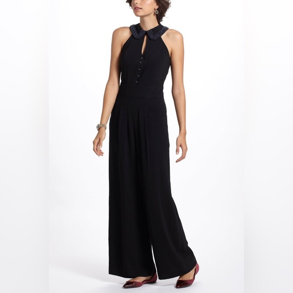 Anthropologie Pants - Anthropologie Elevenses Coraline Beaded Collar Jumpsuit